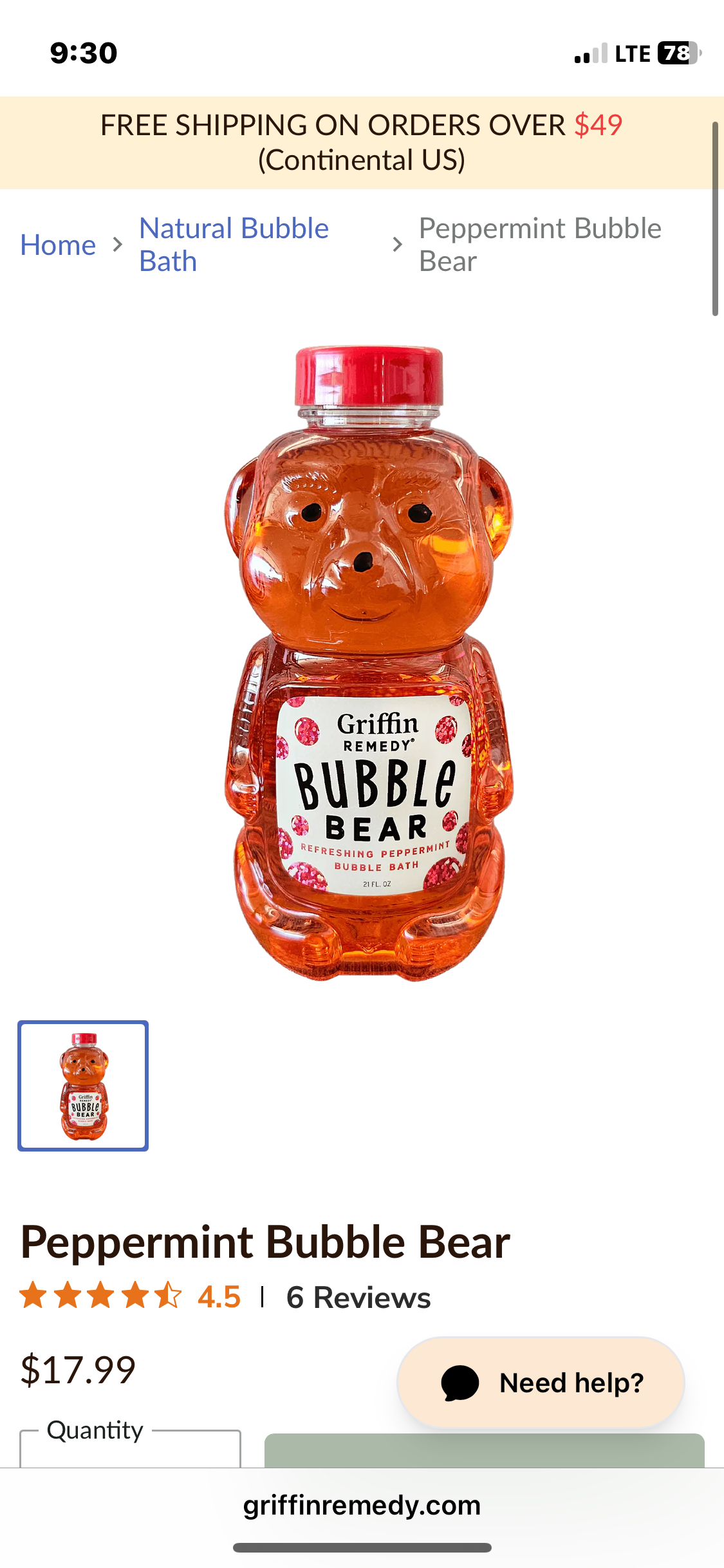 Griffin Remedy Bubble Bear Bubble Bath-Peppermint